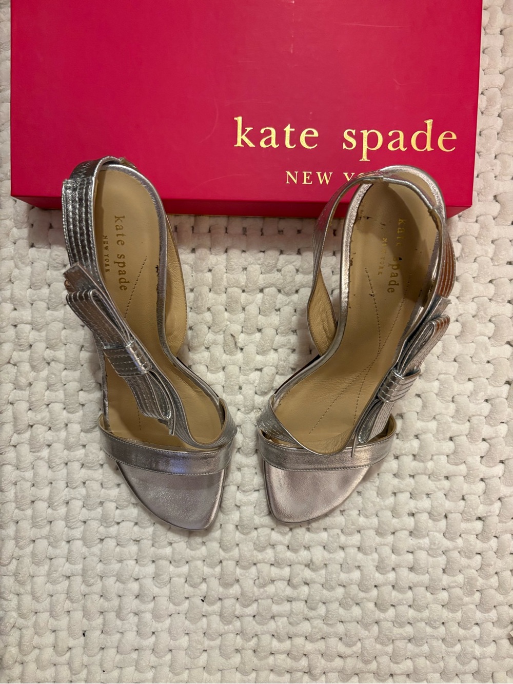 Kate Spade Metallic Silver Open-Toe Side Slingback Sandals